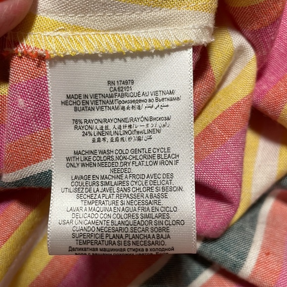 Sunrise stripe A-Line Button-front linen multi colored striped retro midi skirt - Picture 7 of 8